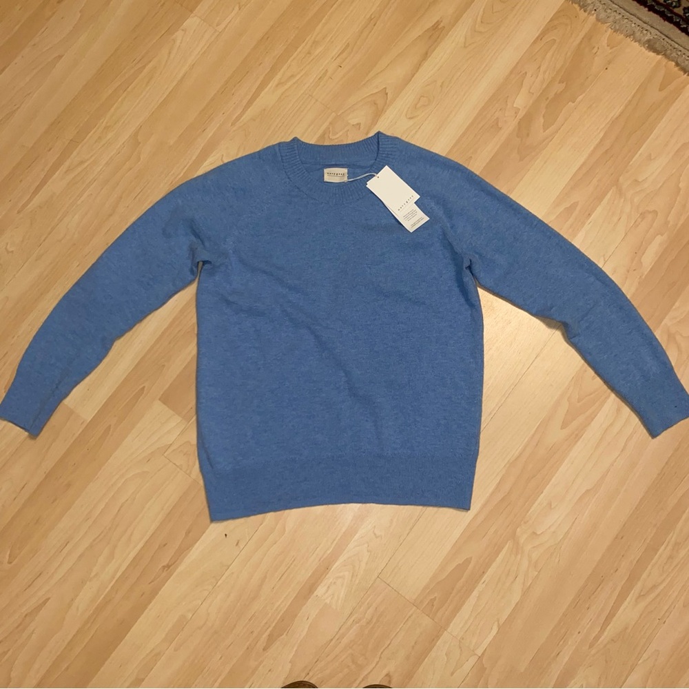 New with flaws Navy Grey Italian spun fine merino wool blue crewneck sweater